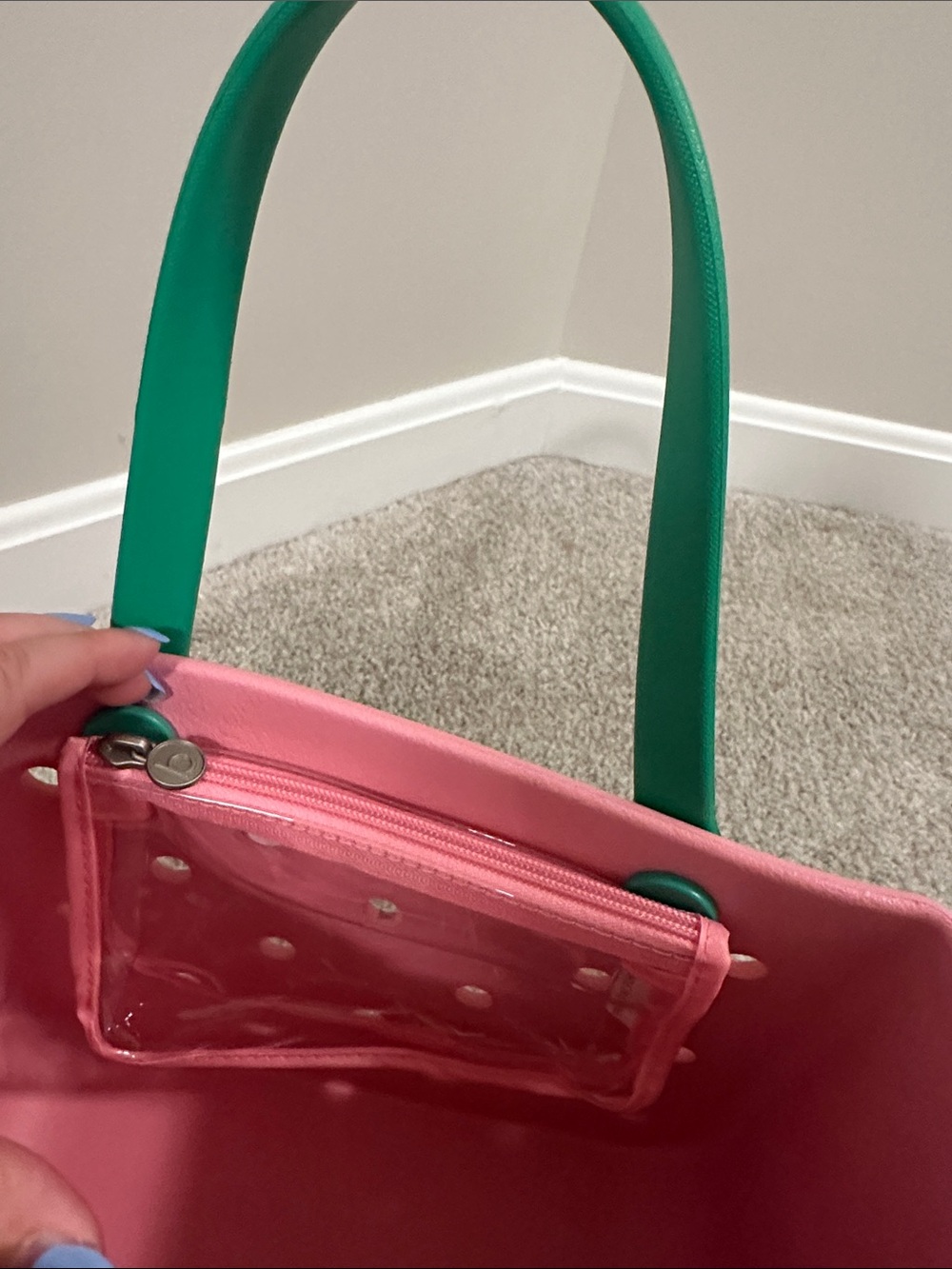 NWT Bitty Bogg Bag Pink Jack-O'-Lantern Tote with Green Handles - Picture 6 of 7